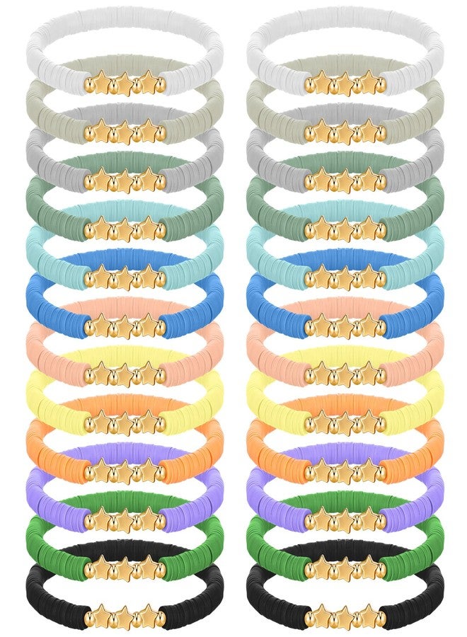 Tondiamo 24 Pcs Friendship Star Beaded Bracelets Bulk Gifts for Student from Teacher Pastel Star Stackable Bracelets Bulk Unisex Party Favors Preppy Charms for Birthday Classroom Reward - Image 1